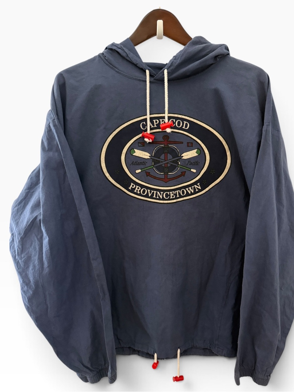 Vintage gorpcore Cape Cod Provincetown Navy Hooded 100% cotton Pullover Jacket